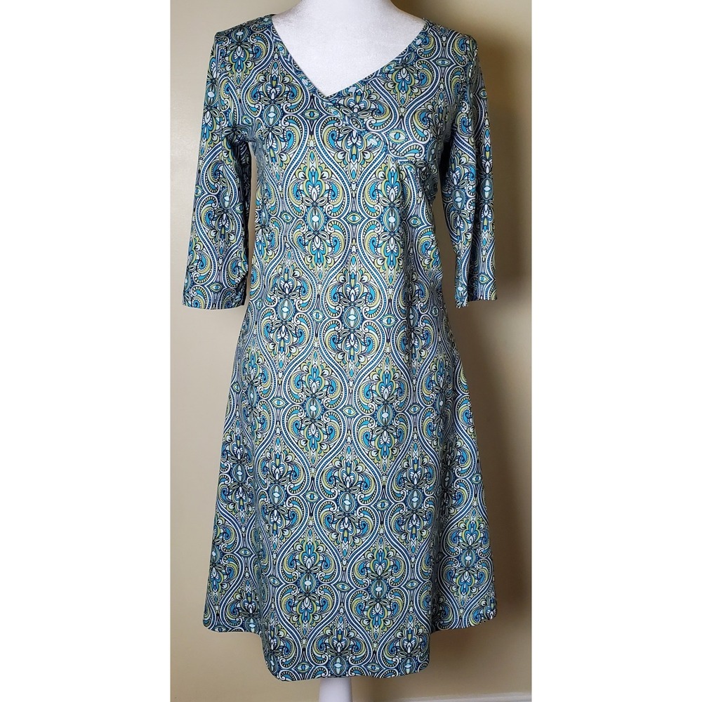 Prana‎ Nadia Veeda Breathe Faux Wrap Sundress Small Blue Green Athleisure 3/4